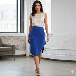 FOREVER 21 Blue Embroidered Asymmetrical Side Slit Pencil Skirt S Mermaid Core